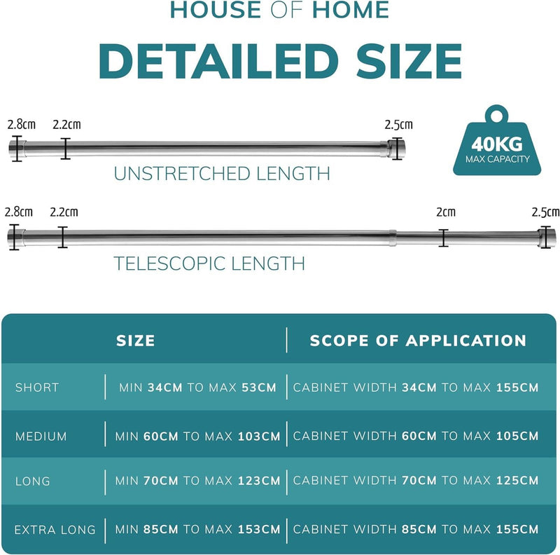 Extendable Wardrobe Rail – Heavy Duty Adjustable Steel Hanging Pole (Multiple Sizes)