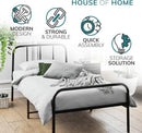 Extra Strong Single Metal Bed Frame with Rounded Head and Foot Board In Black