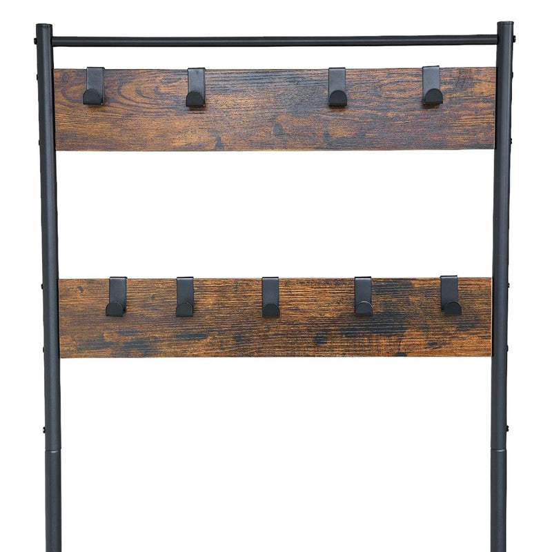 Multi-Function Coat Stand with Black Frame & Rustic Brown Wood – Hallway Entrance