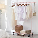 Heavy Duty Pink Clothes Rail – Adjustable Width & Height with Shelf and Locking Wheels