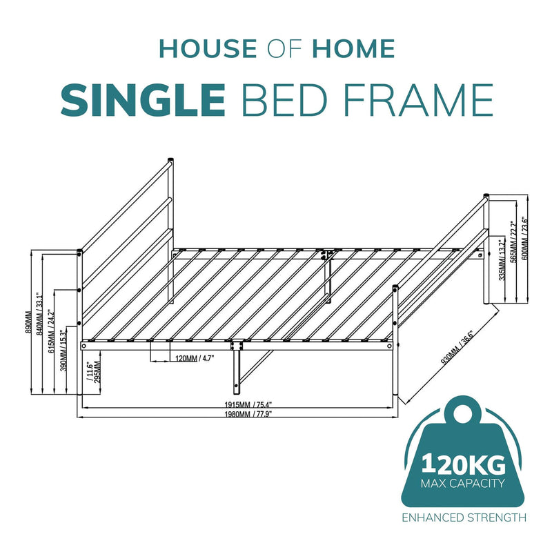 Single Metal Bed Frame Extra Strong Stylish Modern Bedroom Storage Sturdy Design