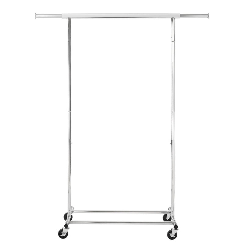 Heavy Duty Chrome Clothes Rail – Adjustable Width & Height with Shelf and Locking Wheels