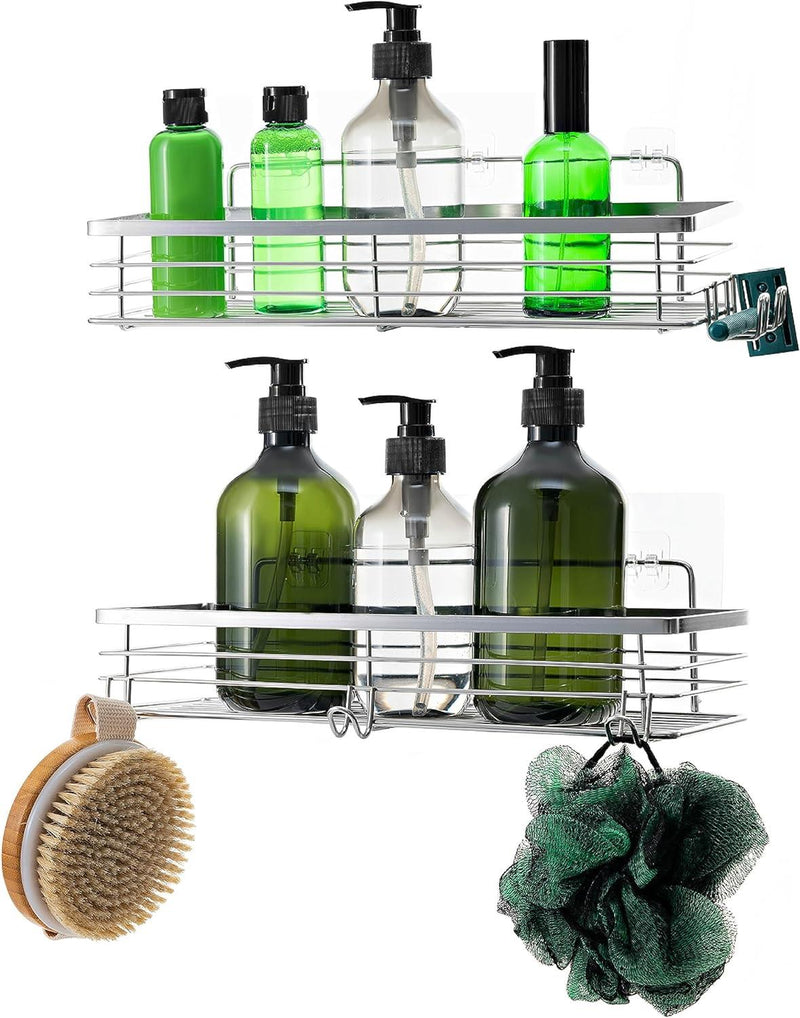 Set of 2 Stainless Steel Self-Adhesive Shower Caddies – Rust-Resistant Wall Storage