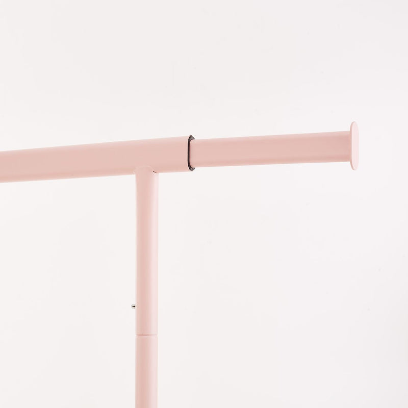 Heavy Duty Pink Clothes Rail – Adjustable Width & Height with Shelf and Locking Wheels