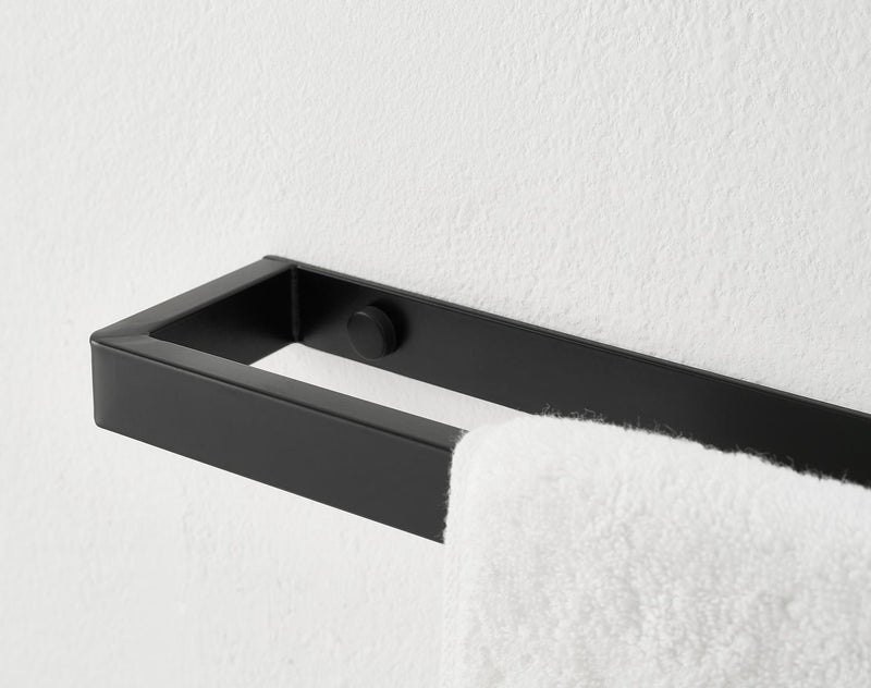 Wall Mounted Black Towel Holder – 40cm Rectangle Rail for Bathroom, Kitchen & Toilet
