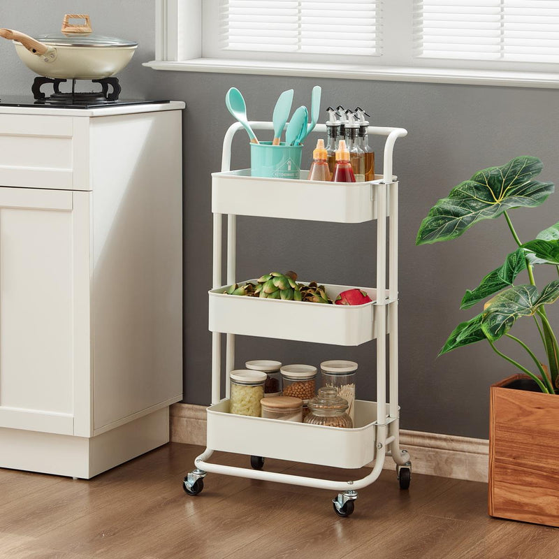 3‑Tier White Storage Trolley on Wheels – Versatile Organiser for Kitchen, Bathroom, Office or Bedroom