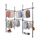 Black Floor to Ceiling Triple Telescopic Wardrobe Organiser – 2 Tier Modular Hanging Clothes Rack