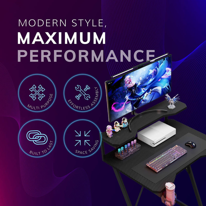 Gaming Desk with Monitor Stand Carbon Fibre Top Black 80cm