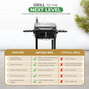 XL BBQ Smoker Grill Folding Tables, Thermometer, Adjustable Charcoal Pan With Chimney