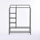 Double Hanging Clothes Rail with Shelves & Shoe Storage – Black Metal, 6 Shelves