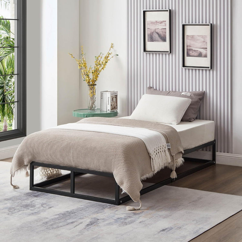 Single Bed Platform Bed Frame in Black - Bedroom Furniture with Under Bed Storage Space, Heavy Duty Single Bed Frame, Extra Strong Easy Assembly, Low Profile Bed Base 6ft x 3ft
