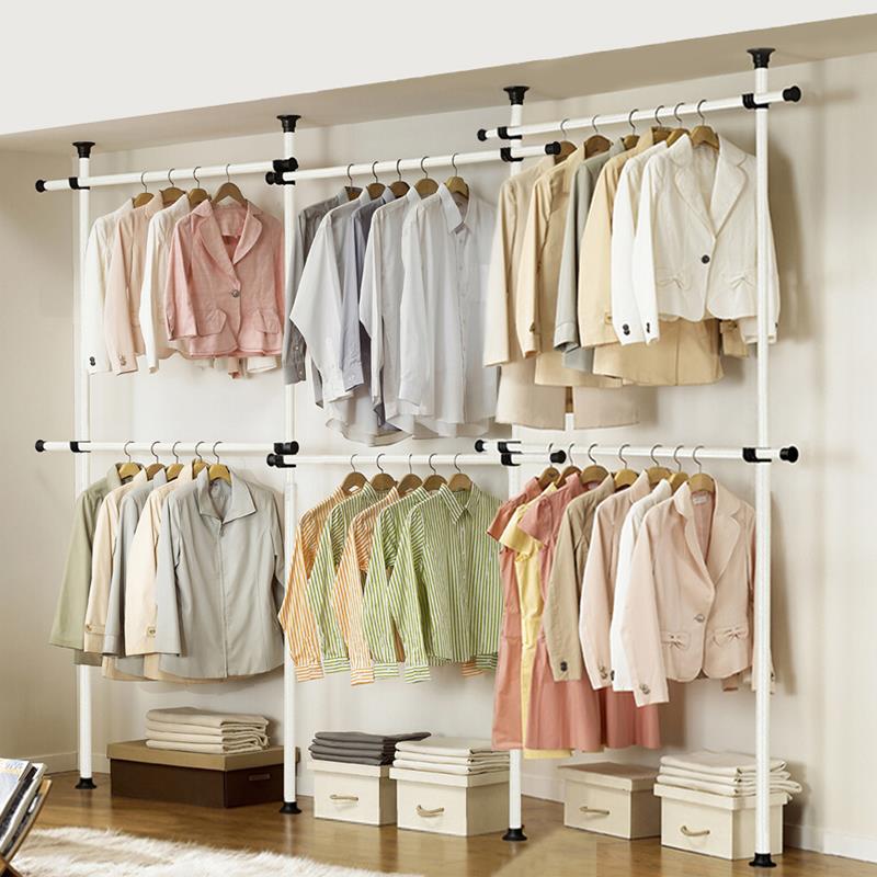 Floor to Ceiling Triple Telescopic Wardrobe Organiser – 2 Tier Hanging Clothes Rack