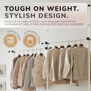 Adjustable Double Telescopic Clothes Rail with Storage Baskets & Shelving – White