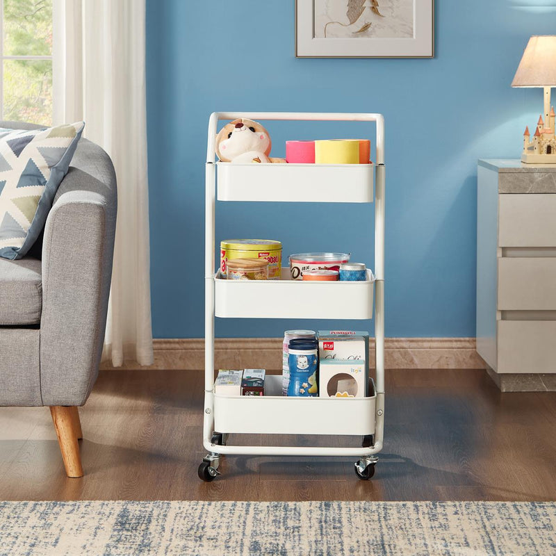 3‑Tier White Storage Trolley on Wheels – Versatile Organiser for Kitchen, Bathroom, Office or Bedroom