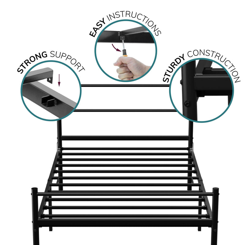 Single Metal Bed Frame Extra Strong Stylish Modern Bedroom Storage Sturdy Design