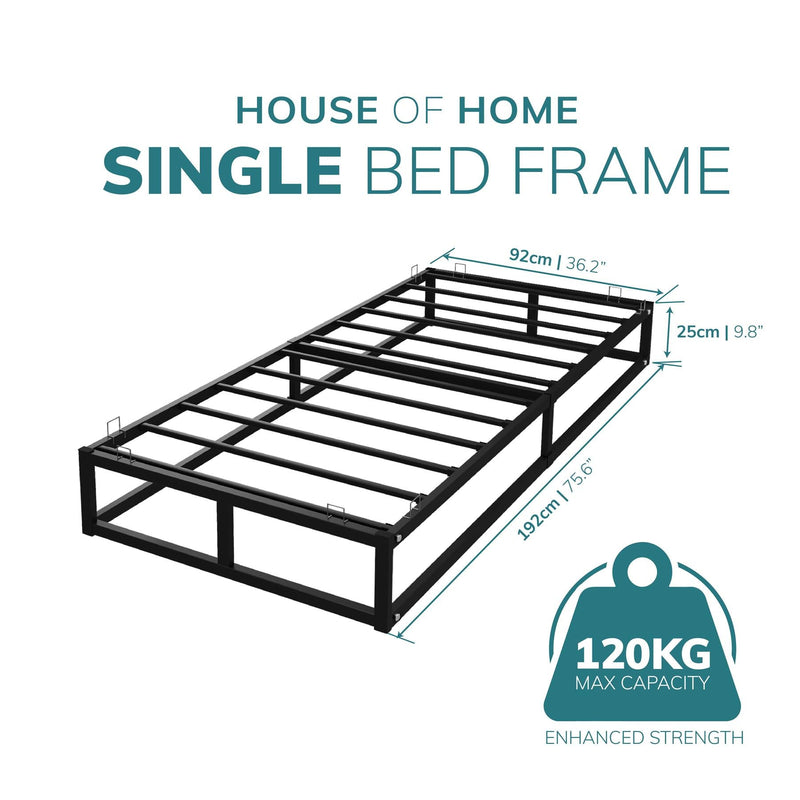 Single Bed Platform Bed Frame in Black - Bedroom Furniture with Under Bed Storage Space, Heavy Duty Single Bed Frame, Extra Strong Easy Assembly, Low Profile Bed Base 6ft x 3ft