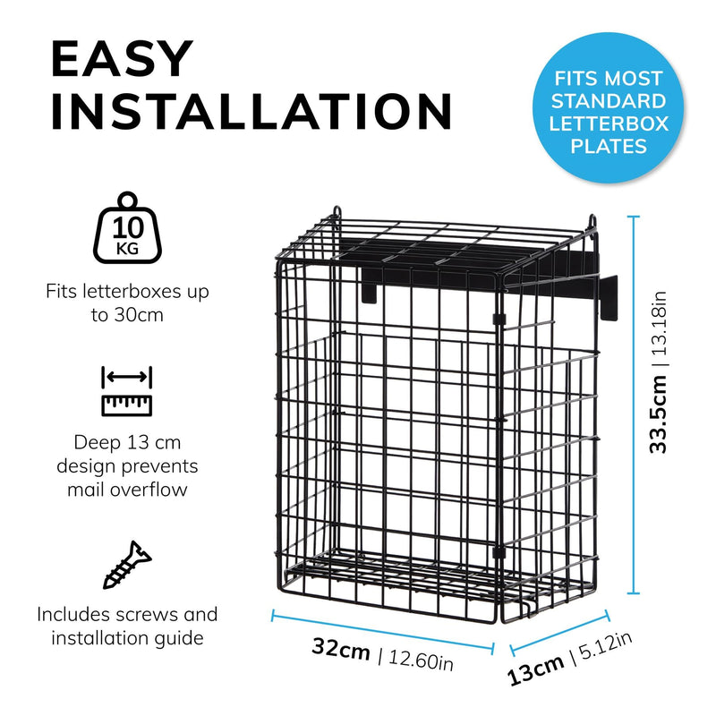 Black Letterbox Cage No Screws Needed Door Mail Box Post Letter Catcher