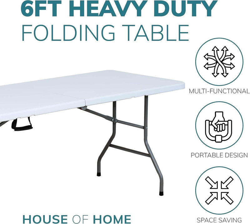 Heavy Duty 6ft Folding Table – Portable Plastic Banquet & Camping BBQ Table