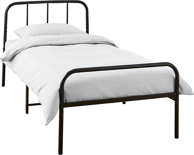 Extra Strong Single Metal Bed Frame with Rounded Head and Foot Board In Black