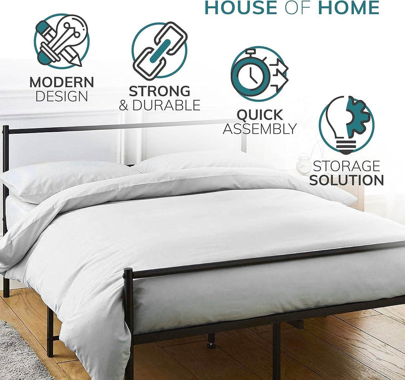 Metal Bed Frame Modern Design Single, Double, King, Extra Strong Black Finish Sturdy & Durable