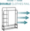 Freestanding Double Clothes Rail with 2 Shoe Racks & 4 Shelves – Black Steel Frame