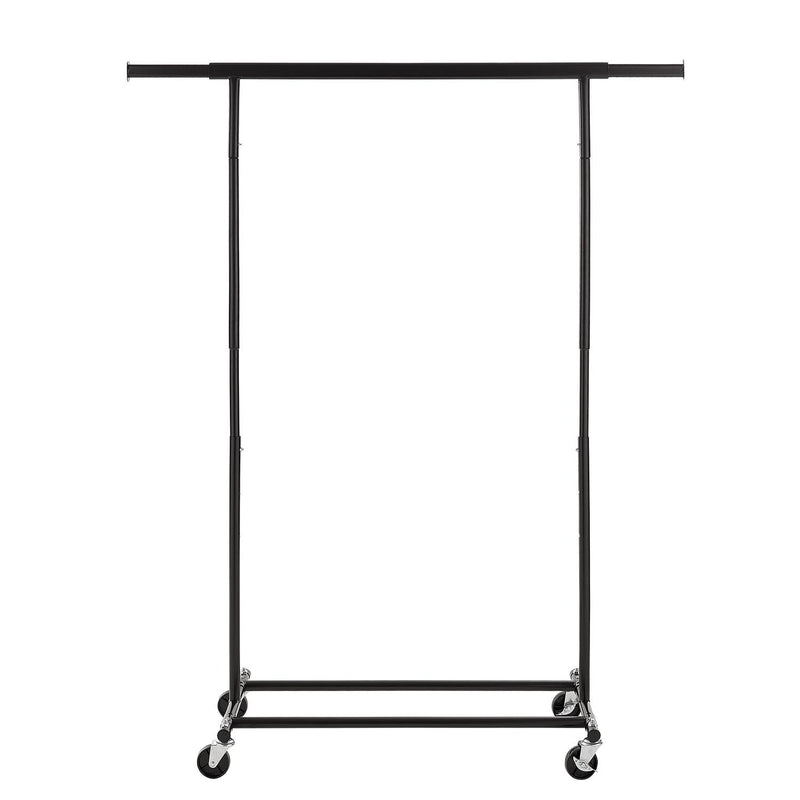 Heavy Duty Black Clothes Rail – Adjustable Width & Height with Shelf and Locking Wheels