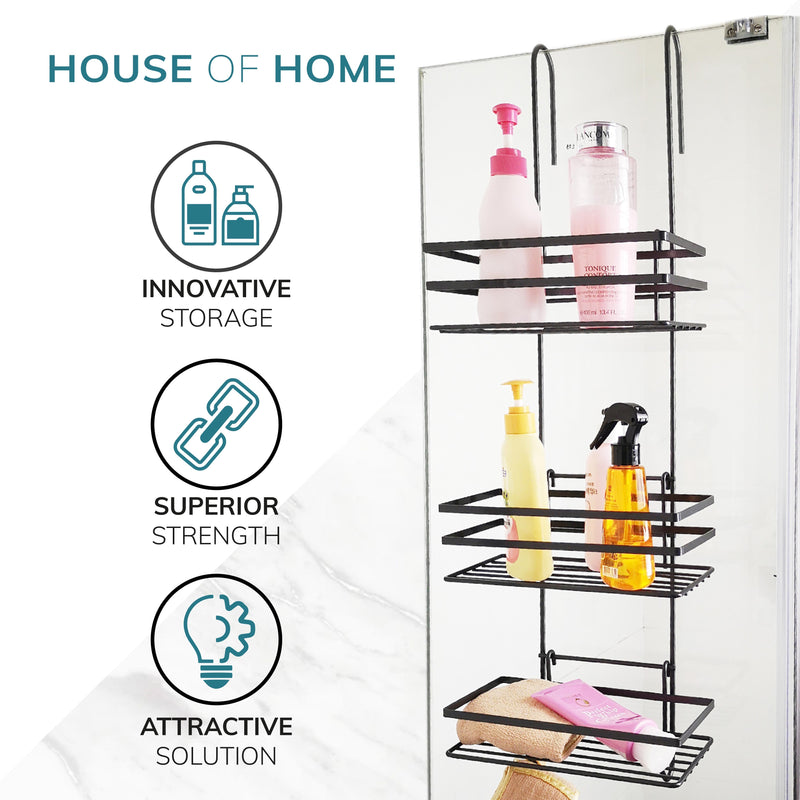 3-Tier Non-Rust Hanging Shower Caddy – Black Bathroom Organiser Rack for Shower Screen or Door