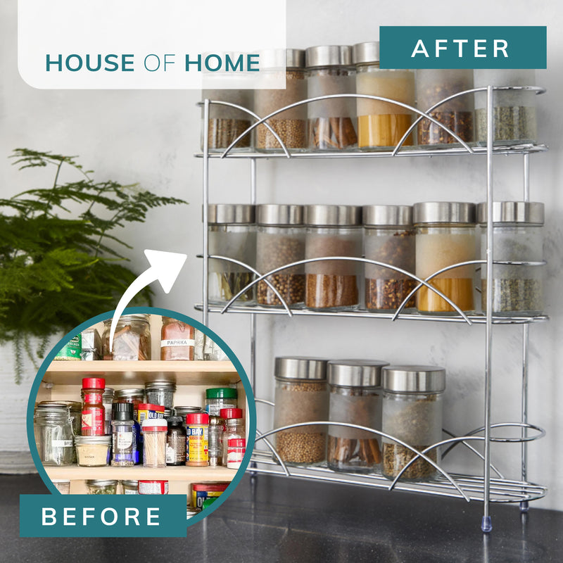 3 Tier Freestanding Spice Rack – Chrome Steel Herb Organiser with Non-Slip Feet