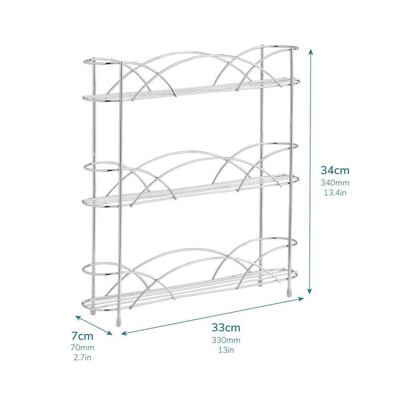 3 Tier Freestanding Spice Rack – Chrome Steel Herb Organiser with Non-Slip Feet