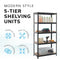 Boltless 5 Tier Heavy Duty Steel Shelving Unit – 875kg Load, Black