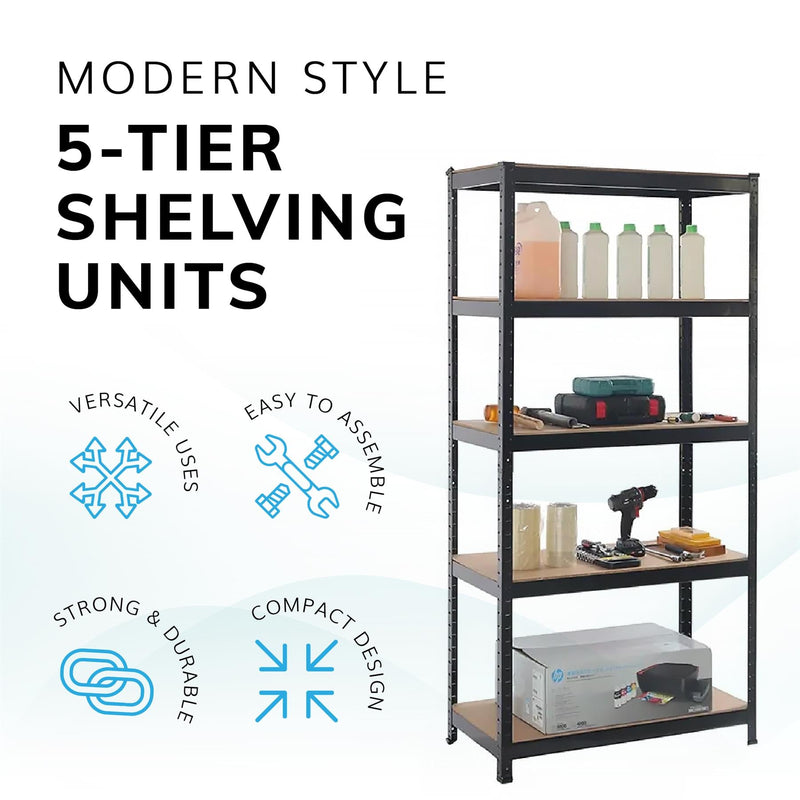 Boltless 5 Tier Heavy Duty Steel Shelving Unit – 875kg Load, Black