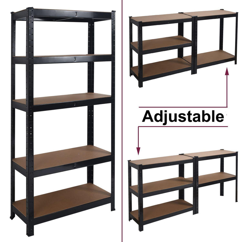 Boltless 5 Tier Heavy Duty Steel Shelving Unit – 875kg Load, Black