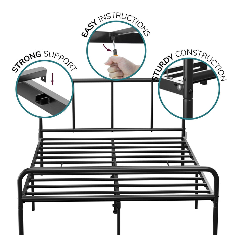 House Of Home | Double Bed Frame Extra Strong Black with Rounded Headboard - Easy Assembly Bed Base, Under Storage with Sturdy Tube Slats & Support Legs - 6.5ft x 4.5ft