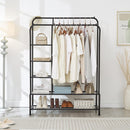 Double Hanging Clothes Rail with Shelves & Shoe Storage – Black Metal, 6 Shelves