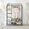 Double Hanging Clothes Rail with Shelves & Shoe Storage – Black Metal, 6 Shelves
