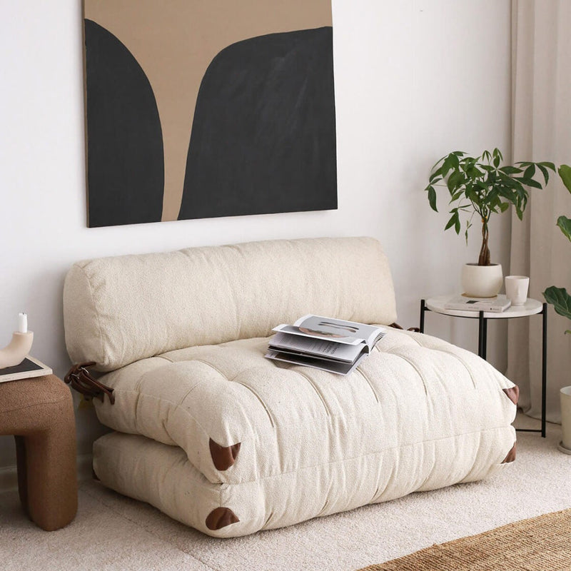Klappbares Zweisitzer-Schlafsofa Teddy 2, Creme