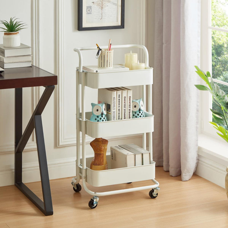 3‑Tier White Storage Trolley on Wheels – Versatile Organiser for Kitchen, Bathroom, Office or Bedroom