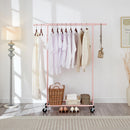 Heavy Duty Pink Clothes Rail – Adjustable Width & Height with Shelf and Locking Wheels
