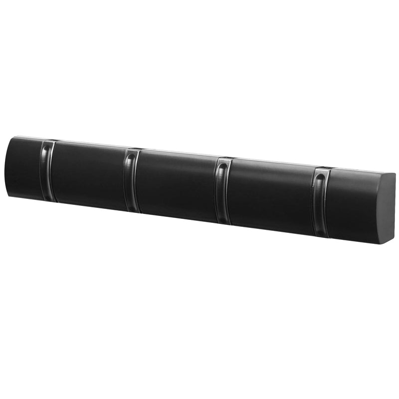 Wall Mounted Door Hook Rack – 4 Black Nickel Hooks on Black Wooden Board