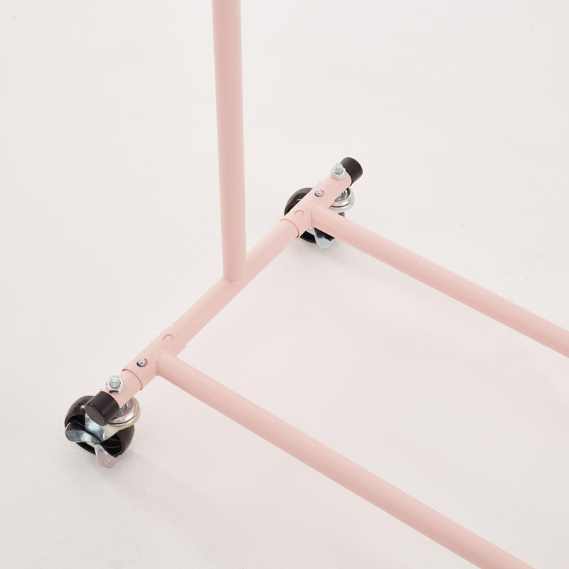 Heavy Duty Pink Clothes Rail – Adjustable Width & Height with Shelf and Locking Wheels
