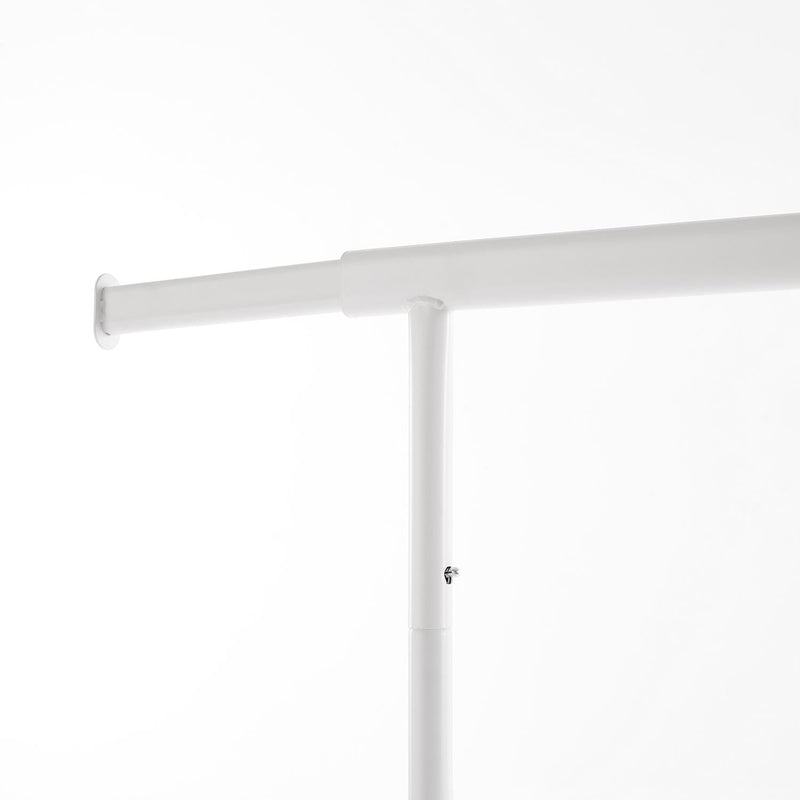 Heavy Duty White Clothes Rail – Adjustable Width & Height with Shelf and Locking Wheels
