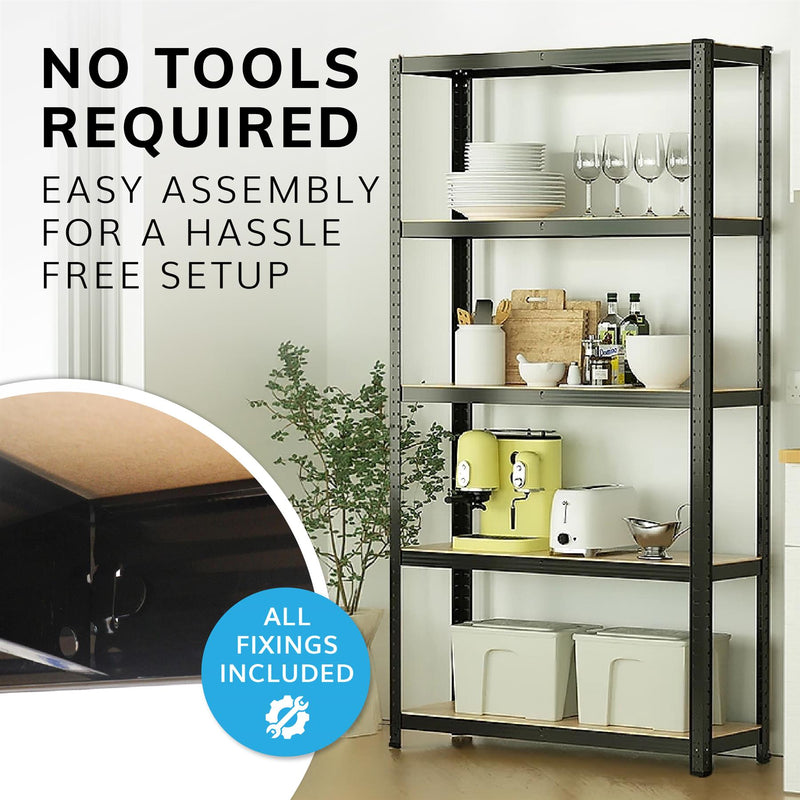Boltless 5 Tier Heavy Duty Steel Shelving Unit – 875kg Load, Black