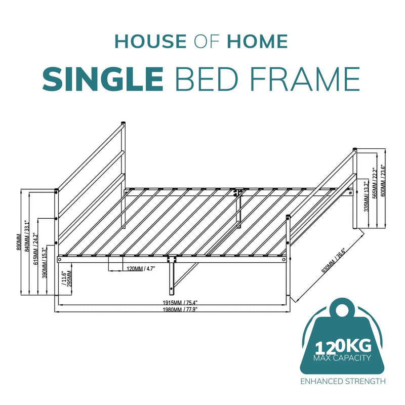 Single Metal Bed Frame Extra Strong Stylish Modern Bedroom Storage Sturdy Design