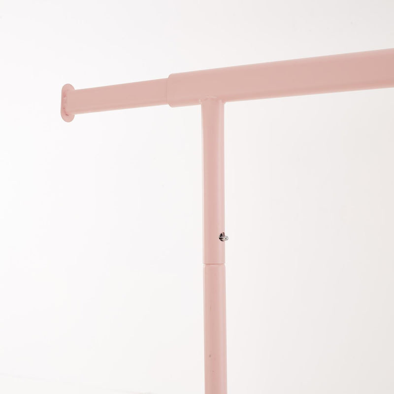 Heavy Duty Pink Clothes Rail – Adjustable Width & Height with Shelf and Locking Wheels