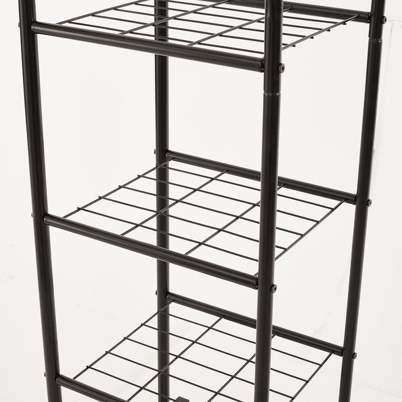 Double Hanging Clothes Rail with Shelves & Shoe Storage – Black Metal, 6 Shelves