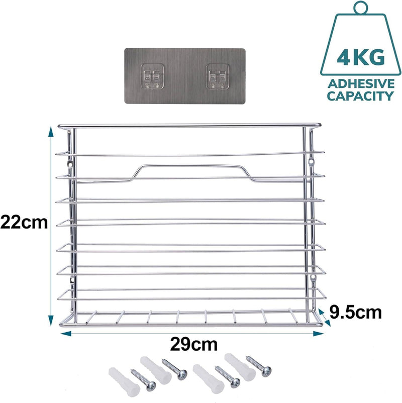 Self Adhesive Kitchen Cupboard Storage Basket – Chrome Finish