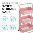 3‑Tier Pink Storage Trolley on Wheels – Versatile Organiser for Kitchen, Bathroom, Office or Bedroom