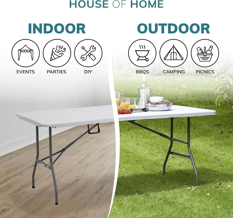 HHeavy Duty 5ft Folding Table – Portable Plastic Banquet & Camping BBQ Table