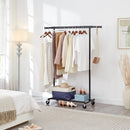 Heavy Duty Black Clothes Rail – Adjustable Width & Height with Shelf and Locking Wheels