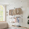 Adjustable Double Telescopic Clothes Rail with Storage Baskets & Shelving – White